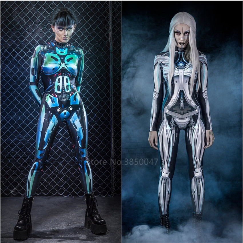 Halloween Kukombo Adult Halloween Costumes Women Sexy Gothic Jumpsuit Robot Cosplay Costume Science Fiction Modern Machine Female Tight Rompers