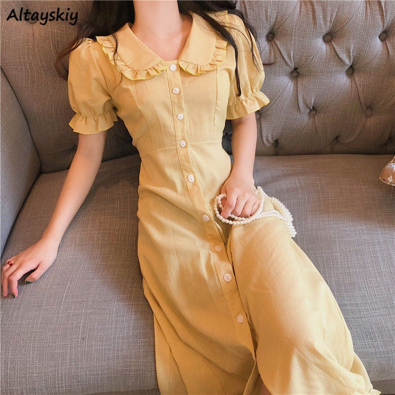 Christmas Gift Dresses Women Turn Down Collar Ruffles Chic Party Feminine Hipster Sweet French Style Vintage New Arrival Hot Sale Summer Mujer