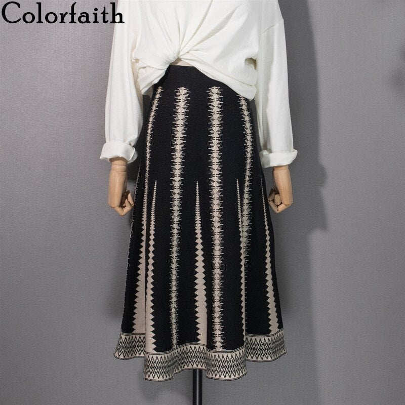Christmas Gift  New 2021 Autumn Winter Women Skirts Knitted Fashionable Flare Vintage High Waist Elegant Warm Lady Long Skirts SK1518