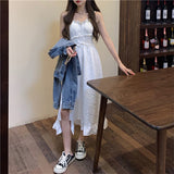 Kukombo Summer Maxi Dresses Robes For Women Casual 2023 Fairy Clothes Strap Tank White Lace Sundress Party Dress Lolita Cottagecore