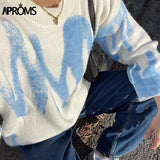 Christmas Gift Aproms Elegant Korean Fashion Rose Stripe Print Long Sweater Women 2021 Winter Streetwear Pink Knitted Pullovers Loose Outerwear