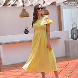 Christmas Gift Marwin Simple Long Casual Solid Hollow Out Pure Cotton Holiday Style High Waist Fashion Mid-Calf Summer Dresses NEW Vestidos