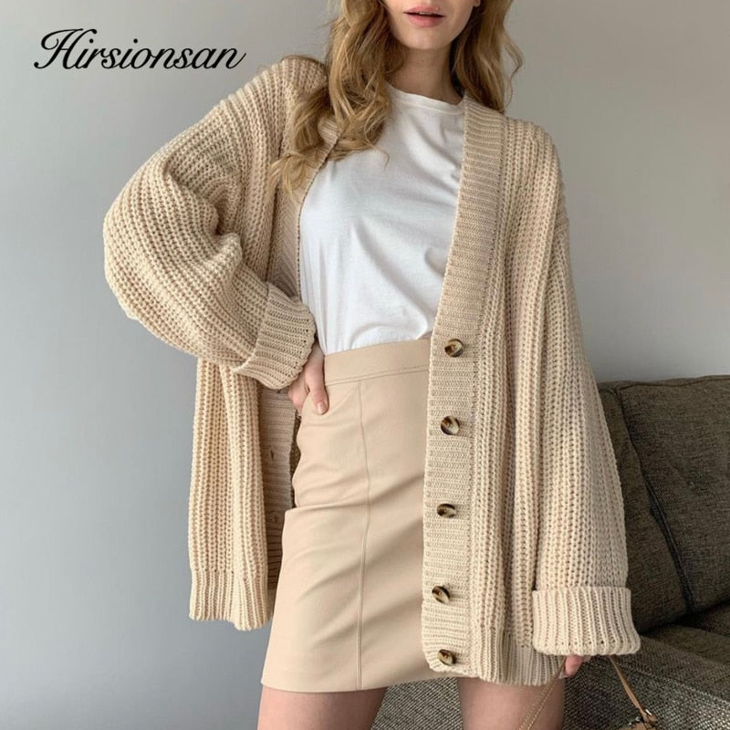 Christmas Gift Hirsionsan Cashmere Long Sleeve Sweater Women 2021 New Single-Breasted Female Cardigan V Neck Soft Loose Knitted Outwear Jumpers