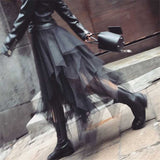 Kukombo Elastic High Waist Irregular Tulle Midi Skirt Fashion Womens Mesh Tutu Maxi Pleated Long Skirt Faldas Mujer Moda Saias Jupe