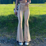 Kukombo Slim Flare Pants Summer High-Waist Trousers Wide Leg Pants Women Fashion Casual Holiday Boot Cut Legging Lady