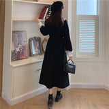 Christmas Gift Vintage Dress Women Sweet Lace Peter Pan Collar French Elegant Long Sleeve Lace-Up Fairy One Piece Dress Korean 2021 Autumn