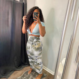 Kukombo Women High Waist Leaf Printed Bodycon Maxi Skirts