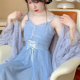 Kukombo Summer Fairy Elegant Dress Women Princess High Waist Sweet Strap Dress Female Korean Casual Holiday Gauze Kawaii Dresses