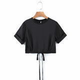 Kukombo Elegant Satin Summer Top Camis Women Backless Bandage Crop Top White Short Tops 2023 Blusas De Mujer