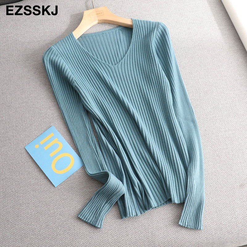 Christmas Gift 2021 basic v-neck solid autumn winter Sweater Pullover Women Female Knitted sweater slim long sleeve badycon sweater cheap