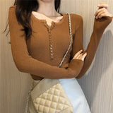 Christmas Gift Yiyiyouni Autumn Winter Basic Ribbed Knitted Sweaters Women Slim Long Sleeve Pullovers Female Casual Knitted Jumper Tops 2021