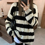 Kukombo Winter Knitted O-Neck Sweater Women Soft Warm Casual Pullovers Loose Striped Jumpers 2022 Y2k Vintage Sweater