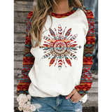 Kukombo 2022 Autumn Winter Retro Western Ethnic Geometric Print Sweatshirt Women's Casual Round Neck Vintgae Hoodie Blouse Loose Sweatshirts