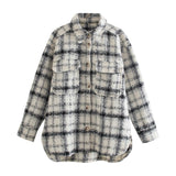 Christmas Gift Women Plaid Single Breasted Jacket Coats Fashion Turn Down Collar Pockets Coat Female Streetwear Long Sleeve Spring Tops
