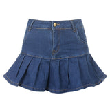 Kukombo Preppy Style Casual Zipper Fly Safety Short Denim Skirt Summer Streetwear Ruffles High Waist Mini Jeans Skirt For Women