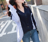 Kukombo 2022 Spring Women's Sweaters Patchwork Srtiped Knitting V-Neck Stylish Knitted Button Cardigans Loose Tops SWC1816