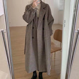Christmas Gift Woman Long Coat Plaid Striped Woolen Coat Korean Preppy Style Streetwear Commuter Oversize Winter Warmth Women Windbreaker Coat