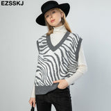 Christmas Gift highquality oversize thick cashmere Zebra sweater vest women 2021 autumn winter women female v-neck sweater top