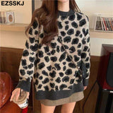 Christmas Gift Leopard oversize cashmere Leaf sweater Sweater Pullovers Women winter autumn thick chic 2021 sweater long sleeve sweater top