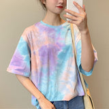 Christmas Gift Tie Dye Women's T Shirt Summer Short Sleeve Female T-shirts Casual Tee Tops O-neck Loose Ladies Girls Tshirt Harajuku Women Tops