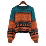 Christmas Gift Chritmas Sweaters For Women Retro Chic Splicing Color Hoodies Young Girls Winter Crop Tops Oversize Knitted Short Female Sweater