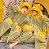 Christmas Gift Cute Warm Thicken Hooded Pajamas Women Autumn and Winter Plush Cartoon Slepwear Set Plus Velvet Male Home Wear Couple Pyjama