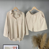 Kukombo Christmas Gift Msfancy Summer Two Piece Set Women Cotton Shorts Sets Vintage Boho Oversized Shirt High Waist Loose Shorts Mujer Sets