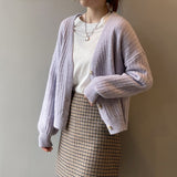 Kukombo Cardigan Women 2022 Spring Sweater Hollow Out Korean Fashion V-Neck Knitted Clothes Purple Long Sleeve Soft Outwears