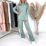 Kukombo 2022 Autumn Winter Women Sets 2 Pieces Turtleneck Sweater Pullovers Wide Leg Long Pants Warm Tracksuit Suits WS2001JX K11