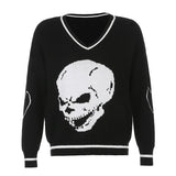 Christmas Gift HEYounGIRL  Autumn Winter Print V Neck Knitted Jumpers Casual Long Sleeve Harajuku Sweater Women Streetwear Pullover Female 2021