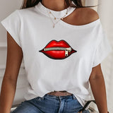 2022 New Summer Fashion Shirt Lips Short Sleeve  T Shirt Women Tops Base O-neckBlack Tees Kiss Leopard Lip Funny Girls