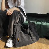Back To College 2023 New Fashion Women Bag Large Capacity Casual Shoulder Bags Solid Color Daily Shopping Bags Canvas Students Schoolbag