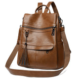 Kukombo Women Backpack PU Leather Fashion Casual Tassel Bags High Quality Female Shoulder Bag Large Capacity School Backpacks for Girls