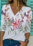 Kukombo 2022 Autumn T Shirt Women Tops Casual Long Sleeve Clothing Female Loose V Neck T Shirts Lady Floral Print Top Camisas De Mujer