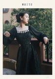 Kukombo Summer Rose Jacquard Rhinestone Square Neck Fashion Dress Black High Waist Hollow Sexy High Quality Dresses For Party Vestidos