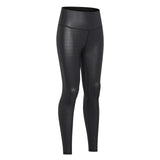 Christmas Gift High Rise Workout Yoga Set Women Matte Coated Faux Leather Leggings Squat Proof Back Waist Pant Sports Bra Workout Clothing