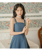 Kukombo Dresses For Women 2022 Blue Gentle And Wild Sleeveless Sling Dress Summer French Fashion Retro First Love Dress