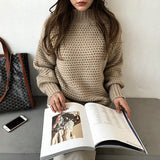 Kukombo Elegant Turtleneck Thick Women Sweater Winter Striped Jumpers Female Brief Loose Knit Pullovers 2022 Warm Sweater Tops