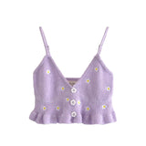 Kukombo Vintage Summer Tank Top Sweater Women Casual V Neck Vest Camis Ladies Single Breasted Button Crop Top