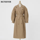 Christmas Gift BGTEEVER 2021 Winter Long Coat Women Turn-down Collar Trench Coats Stylish Double Breasted Sashes Oversized Female Windbreaker