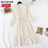 Christmas Gift BGTEEVER Spring Stand Collar Floral Print Women Dress Lace Up Female Pleated Dress Summer Party Midi Chiffon Vestidos femme 2021