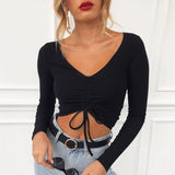 Kukombo Sexy V Neck Cropped Tank Tops Women Drawstring Tie Up Front Camis Candy Colors Streetwear Slim Fit Ribbed Crop Top