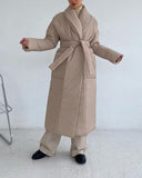 Christmas Gift Yiyiyouni Winter Thicken Belted Padded Parkas Women Cotton Loose Warm Down Jackets Female Long Bubble Coat Solid Overcoat 2021