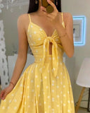 Kukombo Spaghetti Strap Polkadot Print Knotted Design Maxi Dress Women Summer Dress