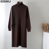 Christmas Gift 2021 Autumn Winter long thick Sweater Dress Women turtleneck long Sleeve straight maix Dress female girl warm long dress