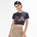 Kukombo Navy Blue Tshirt Women Cartoon Tees Summer Tops Fashion Casual Female Oversized Crop T-Shirt Streetwear Summer Vestidos
