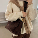 Kukombo  Nubuck PU Leather Flap Shoulder Bags For Women Vintage Wide Strap Crossbody Bag Large Capacity Women Designer Handbags Tote Bag