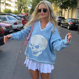 Christmas Gift HEYounGIRL  Autumn Winter Print V Neck Knitted Jumpers Casual Long Sleeve Harajuku Sweater Women Streetwear Pullover Female 2021