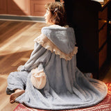 Pajamas Female Autumn and Winter Lovely Thickened Coral Velvet Loose Warm Princess Wind Facecloth Bathrobe Robe Set Pajamas