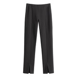 Christmas Gift FANSILANEN Office Lady Newly Autumn 2021 Woman Pants Women Black All-match Slim Casual Trousers High-waist Split Pencil Pants
